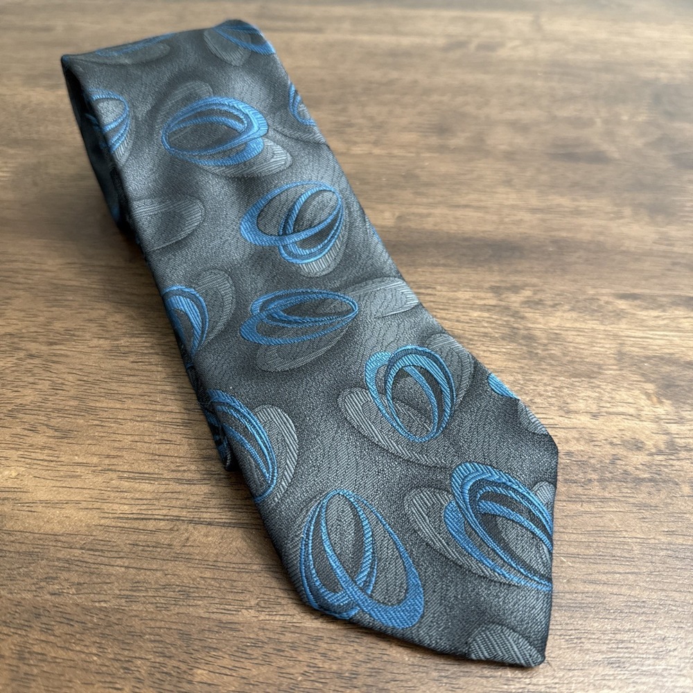 Vintage‎ Etienne Aigner Mens Neck Tie Blue Gray Black Geometric